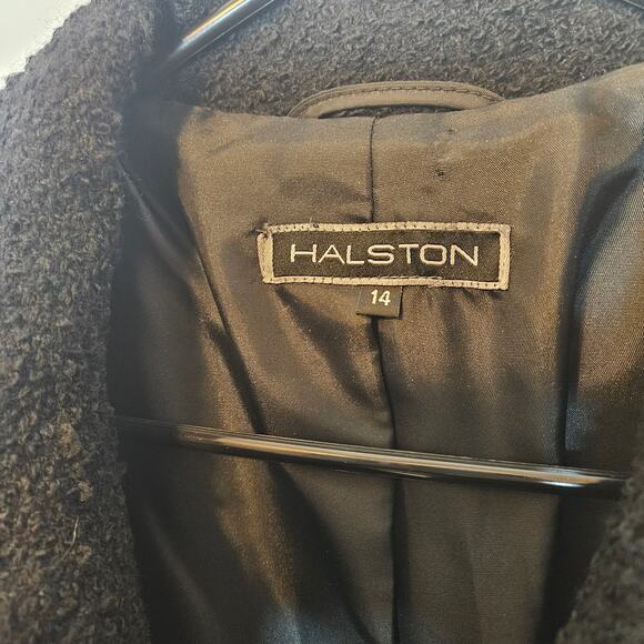 HALSTON Black Textured Long Length Wool Blend Trench Coat sz 14 NWT - Picture 7 of 7